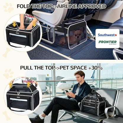 Lekereise Top-Expandable Pet Carrier 18x13x9.5 Inch Southwest Frontier Airline Approved Soft Sided Underseat to 15lbs Travel Carriers for Small Cats Dogs with Locking Safety Zippers Anti-Scratch Mesh - Image 5