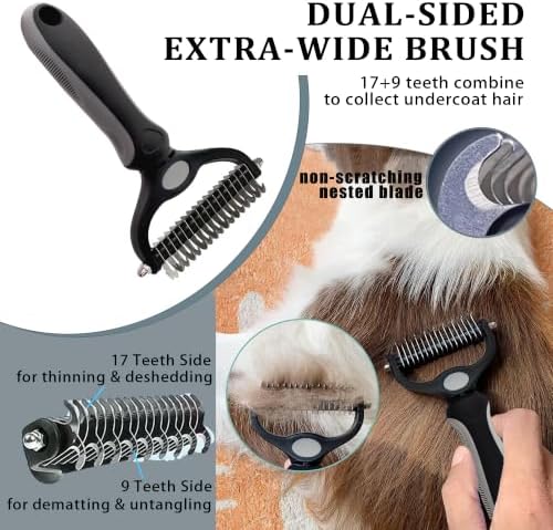 7PCS Dog Grooming Brush Kit for Shedding and Matted Fur, Self-Cleaning Slicker Brush with Undercoat Rake, Flea Comb for Long-Haired Pets, Grey - Image 3