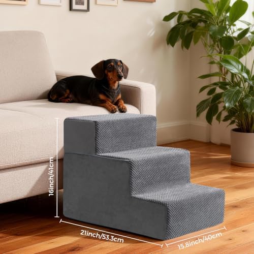 Dog Stairs, Steps and Ramp for High Bed & Sofa, 13-24" H Detachable Pet Stairs for Small Medium Dogs, Sturdy 40D Foam, Non-Slip, Washable Cover with Lint Roller, Grey - Image 7