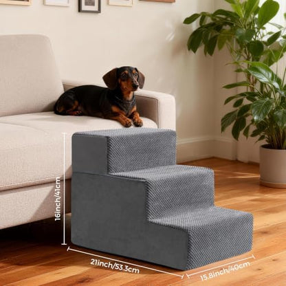 Dog Stairs, Steps and Ramp for High Bed & Sofa, 13-24" H Detachable Pet Stairs for Small Medium Dogs, Sturdy 40D Foam, Non-Slip, Washable Cover with Lint Roller, Grey - Image 7