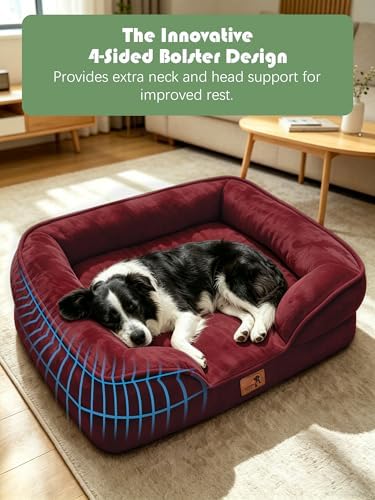 Spotted Play Orthopedic Dog Bed with Sides - Sofa Beds for Large Dogs, Supportive Foam Pet Couch Bed with Washable Removable Cover, Waterproof Lining and Non-Slip Bottom, Burgundy - L - Image 5