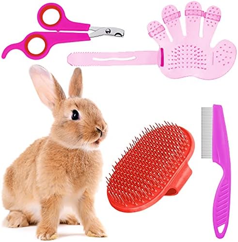 Patelai 4 Pcs Bunny Grooming Kit Bunny Brush Rabbit Nail Clipper, Pink, Red - Image 7