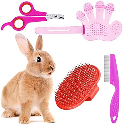 Patelai 4 Pcs Bunny Grooming Kit Bunny Brush Rabbit Nail Clipper, Pink, Red - Image 7