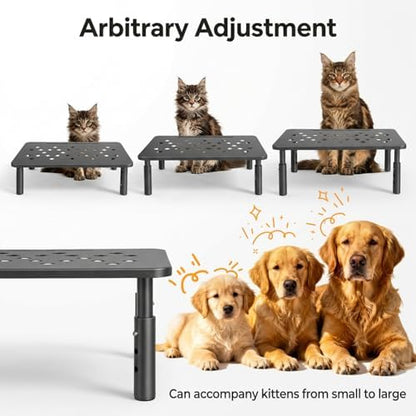 Raised Automatic Cat Feeder Stand for Double Bowl Feeders, Carbon Steel 14.57 x 9.25 in, 3 Adjustable Heights 3.94-5.5 in, Non-Slip, Fits Feeders & Water Dispensers, No-Drill (Black) - Image 5