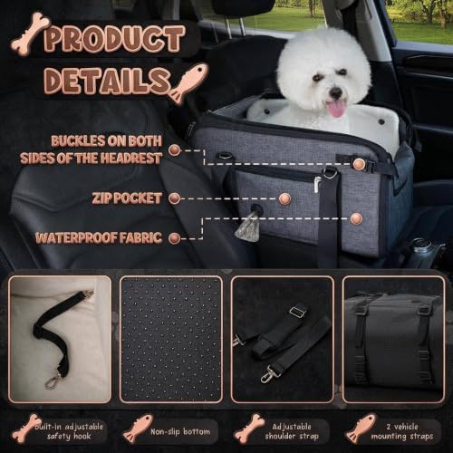YUDODO 10-18lbs Large Console Dog Car Seat with Removable Velvet Cushion - Image 3