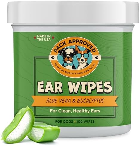 Pack Approved Ear Wipes for Dogs with Aloe Vera & Eucalyptus - 100 Wipes by PackApprovedDogTreats