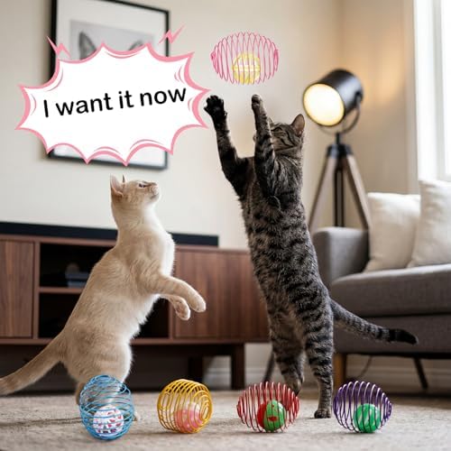 Jecery 5 Pcs Cat Toys Spring,Bell Ball,Multicolor - Image 5