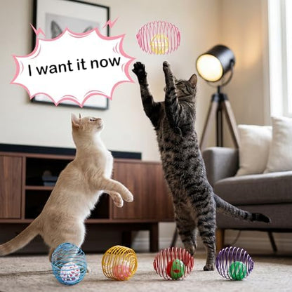 Jecery 5 Pcs Cat Toys Spring,Bell Ball,Multicolor - Image 5