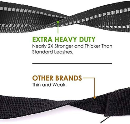JSXD Heavy Duty Double Handle Dog Leash - 5 FT with Comfortable Padded and Reflective Rope, Suitable for Small to Large Dogs (Wide-Black) - Image 4