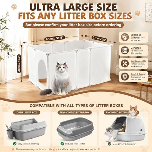 FHTONGE Extra Large Cat Litter Box Enclosure with Door, Protect Wall Floor - Image 3