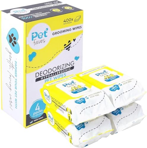 Pet Faves Dog Wipes for Cleaning and Deodorizing | Hypoallergenic Grooming Wipes for Paws and Butt, Clean Face & Body Between Baths, Plant Based Natural Pet Wipes for Dogs and Puppy (400 Count) by PetFaves