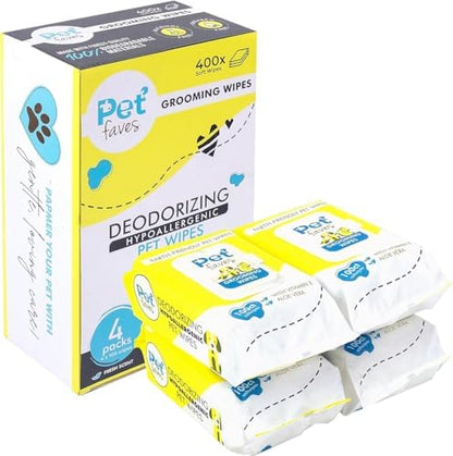 Pet Faves Dog Wipes for Cleaning and Deodorizing | Hypoallergenic Grooming Wipes for Paws and Butt, Clean Face & Body Between Baths, Plant Based Natural Pet Wipes for Dogs and Puppy (400 Count) by PetFaves