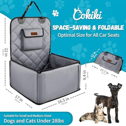 Dog Car Seats for Small Dogs,Detachable Foldable Dog Booster Under 28lbs, Pet Cat Car Seat Travel Bed with Adjustable Straps and Storage Pockets (Grey) - Image 3