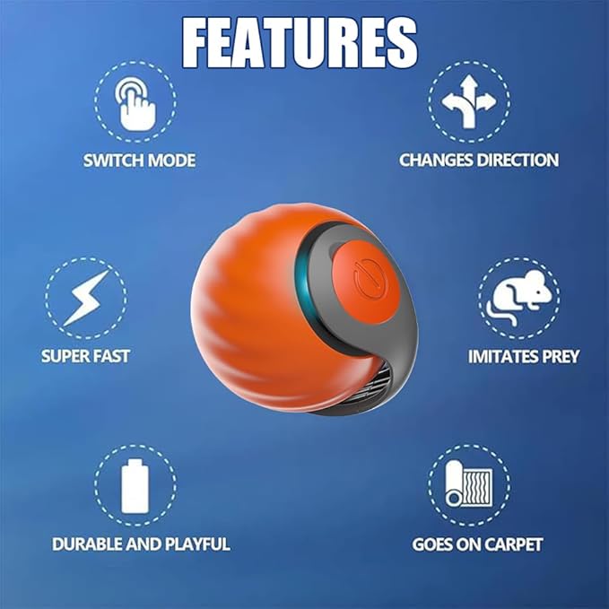 Interactive Cat Toys for Indoor Cats, 2Packs and 4 Tails Automatic Moving Cat Toys Ball,Cat Toy,Two Speed Tails Adjustment (Orange + Blue)