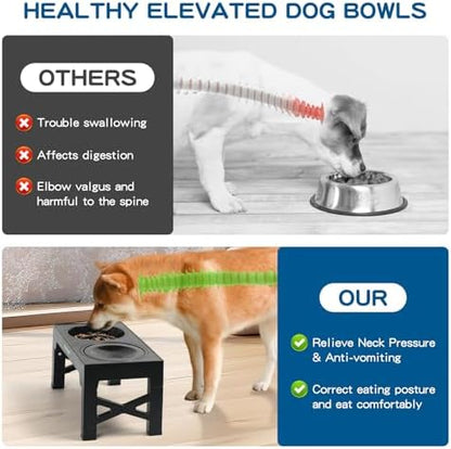 3-in-1 Elevated Slow Feeder Dog Bowls for Food and Water, 5 Heights Adjustable Raised Dog Bowls, Non-Slip, No Spill, for Small Medium Large Dogs and Cats(Black) - Image 4