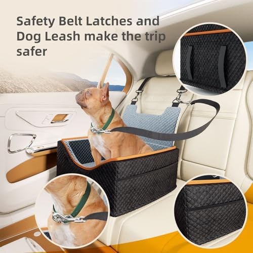 Dog Car Seat - Upgrade Super Soft Memory Foam Booster Car Seats for Small Medium Dogs, Dog Bed Washable with Storage Pockets Clip-On Safety Leash and Foam Filling Pet Travel Accessories up to 35lbs - Image 3