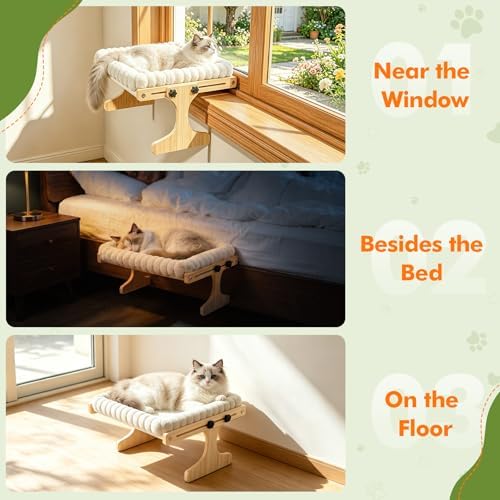 XiaZ Cat Perch for Window Cats Hammock Indoor Bed for Window Adjustable Wooden Frame Bird Watching Sunbathing Space-Saving Single Layer 18 * 16 * 9.4inch (Small Breeds Recommended) - Image 4
