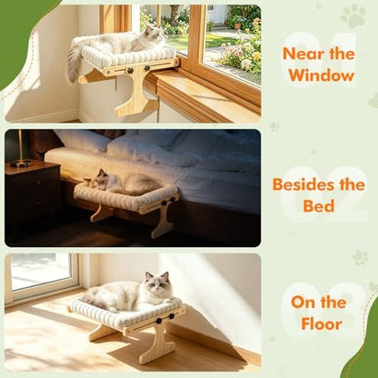 XiaZ Cat Perch for Window Cats Hammock Indoor Bed for Window Adjustable Wooden Frame Bird Watching Sunbathing Space-Saving Single Layer 18 * 16 * 9.4inch (Small Breeds Recommended) - Image 4