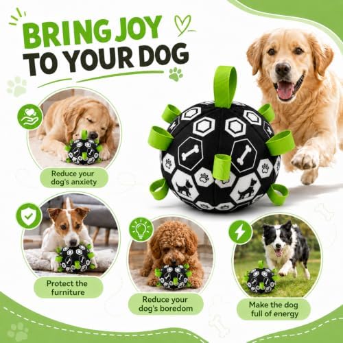 Dog Toys Dog Balls, Dog Soccer Ball Toy with Strap & Built-in Bell - Image 5