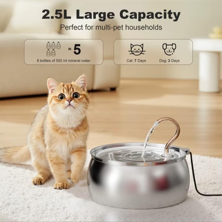 Casfuy PWS-161 Stainless Steel Swan-Neck Copper Spout Dog & Cat Water Fountain, 85-oz - Image 3