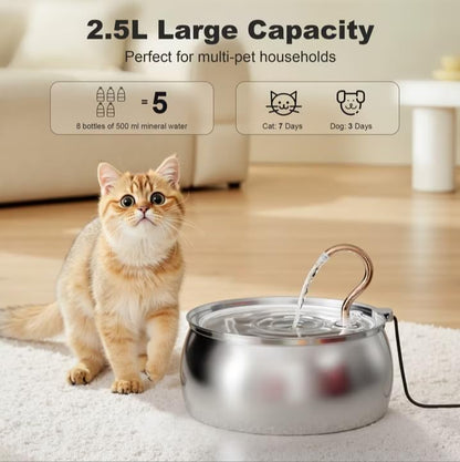 Casfuy PWS-161 Stainless Steel Swan-Neck Copper Spout Dog & Cat Water Fountain, 85-oz - Image 3