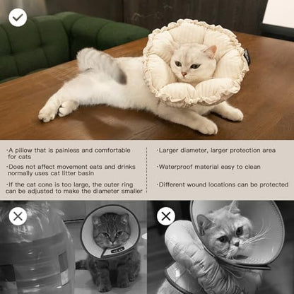H HIDREAM Soft Cat Cone Collar， Cute Adjustable Cat Recovery Collar，Elizabethan e Collar that can Protect Head and Foot Wounds，Egg White All-Season Style - Image 5