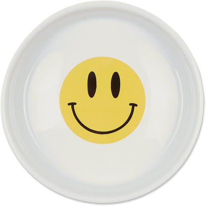 Bone Dry Ceramic Food Bowls, Non-Slip & Dishwasher Safe, Large Set, 7.5x2.4, Smiley Face, 2 Count
