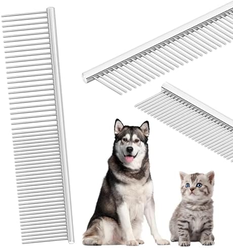 Pet Grooming Comb with Rounded Ends Stainless Steel Teeth for Dogs & Cats,Wide & Dense Teeth for Removing Tangles, Knots,Undercoat,Flea,Face,Chin,Tear Stain,Excess Hair,Metal Dematting Tool Pet Gift by Unknown