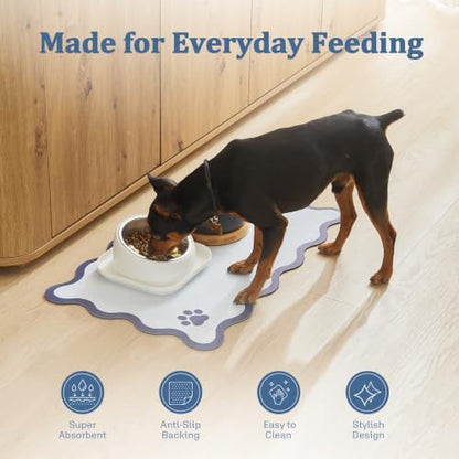 Scalloped Dog Feeding Mat, Absorbent Mats for Dog Food and Water Bowl, Dispenser, Feeder, Trendy Cute Aesthetic Pet Placemat for Dogs, Cats, Puppy Accessories Navy Blue, 15" x 24" - Image 3