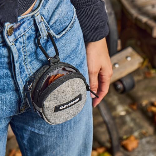 Cleverpup Snackpack Double Insulated Dog Treat Pouch – 1.5 Cup Capacity, 2 BPA-Free Waterproof Zipper Pockets, Carabiner for Belt/Leash – Compact Training & Travel Bag – Heather Grey - Image 4
