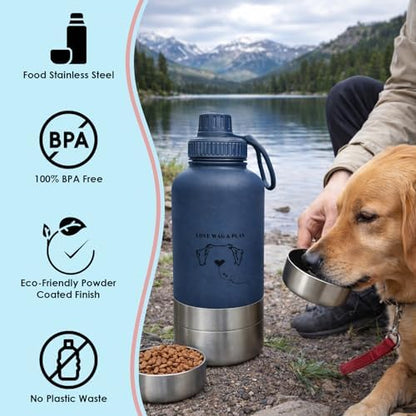 Love Wag & Play Dog Water Bottle with Food Bowls, Portable Stainless Steel Bottle for Dogs, Leakproof Travel Design with Detachable Bowls for Walks, Hikes and Outdoor Adventures (32 oz) - Image 5
