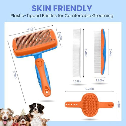 Self Cleaning Shedding Brush - 5-in-1 Professional Pet Grooming Kit Skin Friendly Grooming Tool for Dogs, Cats, and Puppies, Deshedding and Hair Removal for Long and Short Haired Pets,（Blue-Orange） - Image 6