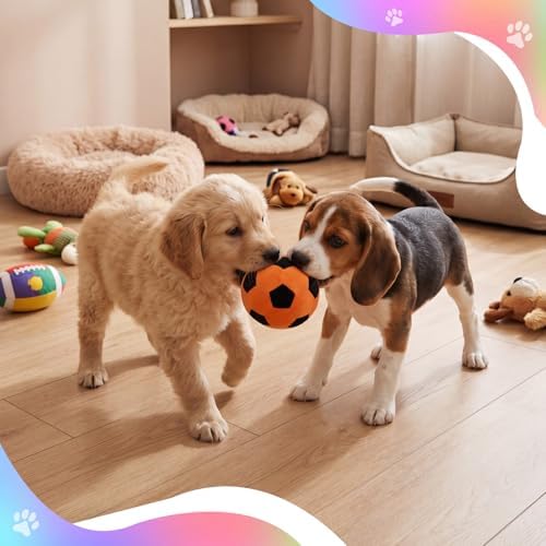 Blueweenly 6 Pcs Stuffed Soccer Ball Dog Toys, 4 Inch Squeaky Football Dog Toys, Soft Interactive Chew Indoor Outdoor Playing Supply for Small Medium Large Pet Rolling Tossing Chasing Game, Multicolor - Image 2