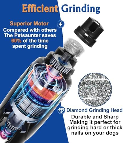 Petsaunter Dog Nail Grinder, 3 Grinding Heads, 2-Speed, LED Light, Touch-Switch, TypeC, Quiet, Low-Vibration, Dog Nail Trimmers for Large, Medium, Small Dogs & Cats with Hard/Thick Nails (U-Black) - Image 4