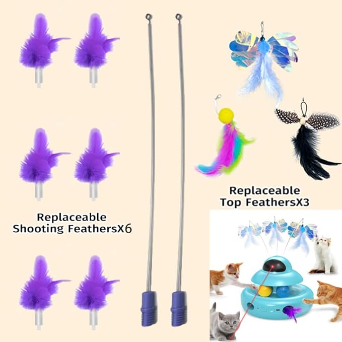 9 Pcs Soft Feathers Replacement Accessories, Interactive Toys for Indoor Cats,ONLY Fits Cat Toys, NOT fits for Other Brand