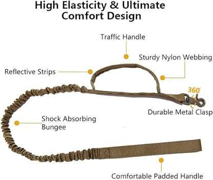 Xqpetlihai Tactical Dog Collar and Leash Set Adjustable Military Nylon Dog Collar with Control Handle and Heavy Duty Metal Buckle for Large Dogs（Brown XL