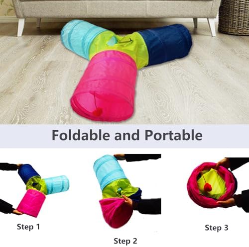 Cat Tunnel Tube Toys, 3 Ways Tunnels for Indoor Cats with Play Ball - Image 2