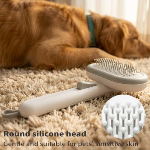 Cat Brush for Shedding, Self Cleaning Grooming Brush with Release Button, Deshedding Undercoat Comb for Indoor Cats Long & Short Haired, Pet Hair Remover Tool for Kitten Rabbit Massage - Image 5