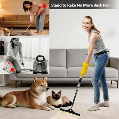 Premium Stainless Steel Pet Hair Removal Carpet Rake | Reusable Adjustable Pet Fur De-Shedding Tool for Carpets, Rugs, Upholstery & Auto Mats | Long Extendable Handle, Heavy-Duty Construction (Black) - Image 7