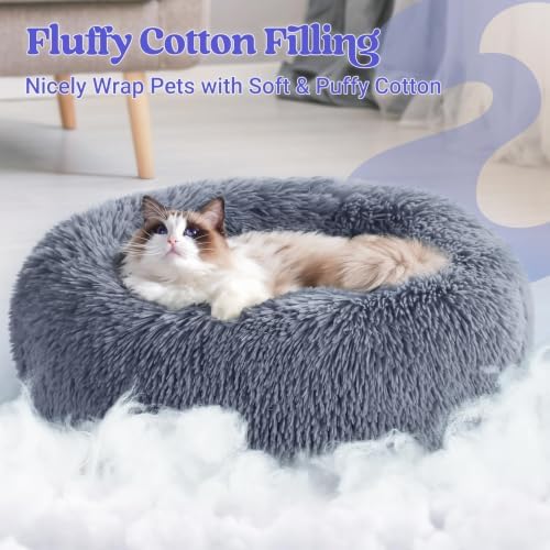 rabbitgoo Calming Cat Beds for Indoor Cats, 20 inches, Dark Grey - Image 3