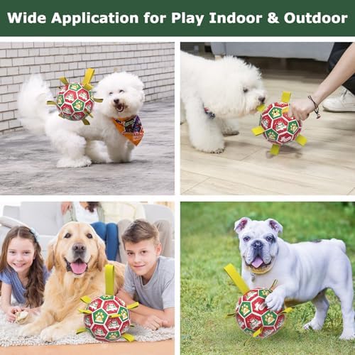 QDAN Christmas Dog Toys: Dog Soccer Ball with Straps for Outdoor Play, Tug of War, Puppy Gifts Durable 8-Inch Dog Balls for Medium Large Dogs - Image 4
