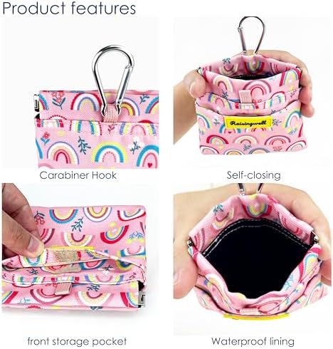 Dog Treat Pouch,Cotton Pocket Sized Training Holder, Hand Free Walking Funny Bag with Carabiner, Self-Closing Pet Feed Snack Reward, Behavior Aids for Puppy Travel or Outdoor Use （Rainbow） - Image 3
