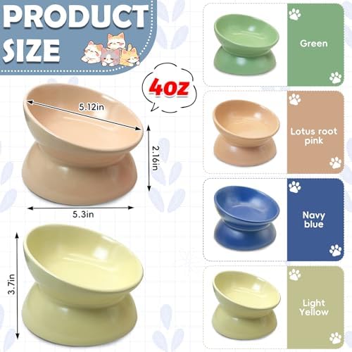 kathson 4 Pcs Ceramic Raised Cat Bowls, Elevated Tilted Cat Food Bowl, Anti Vomiting Pet Food Bowl, Colorful Porcelain Pet Feeder Dish for Cats and Small Dogs,Stress Free, Whisker Fatigue - Image 2