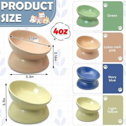 kathson 4 Pcs Ceramic Raised Cat Bowls, Elevated Tilted Cat Food Bowl, Anti Vomiting Pet Food Bowl, Colorful Porcelain Pet Feeder Dish for Cats and Small Dogs,Stress Free, Whisker Fatigue - Image 2