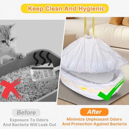 30 Count Cat Litter Liners Large, Jumbo Tear Resistant Heavy Duty Cat Litter Bags with Drawstring, Extra-Thick Kitty Litter Box Bags-36" x 18" - Image 5