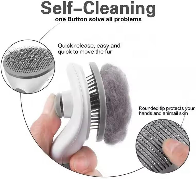 Generic Pet Grooming Brush, Gray - Self Cleaning Dematting Comb for Cats and Dogs, Bristles with Massage Particles, Ergonomic Handle Design, Easy to Use, for Long or Short Hair Breeds, Stainless Steel - Image 4