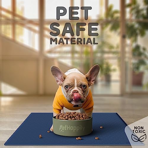 Dog Food Mat - 24x15 Raised Edges Dogs Mat for Food and Water Prevent Spill, Waterproof Cat Food Mats Protect Floors, Easy Clean Dog Bowl Mats for Food and Water, Silicone Pet Feeding Placemats Navy - Image 3