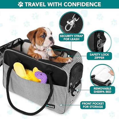 PetAmi Small Dog Purse Carrier with Pockets, Airline Approved, Stripe Black - Image 3