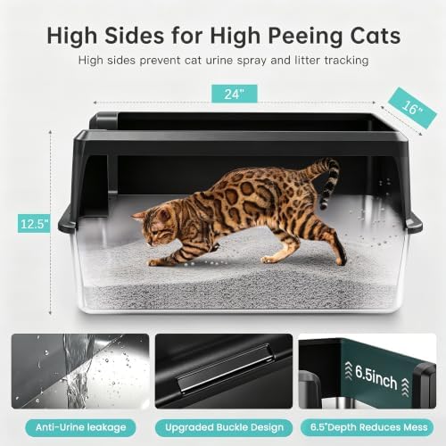 WoofiGo XL Stainless Steel Litter Box, High Sided Litter Pan for Big Cats - Image 4