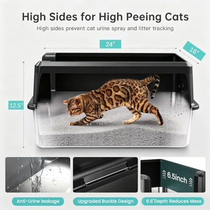 WoofiGo XL Stainless Steel Litter Box, High Sided Litter Pan for Big Cats - Image 4